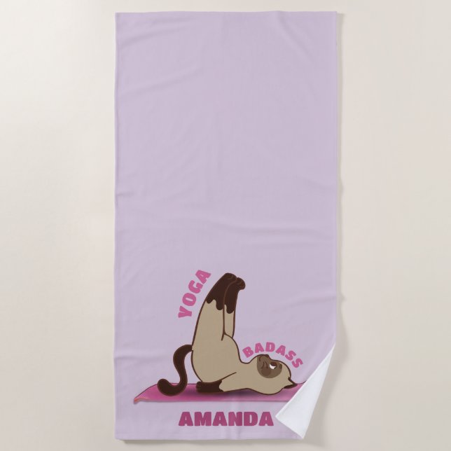 Serviette De Plage Yoga Badass entraînement Kitty Cat Nom personnalis (Devant)