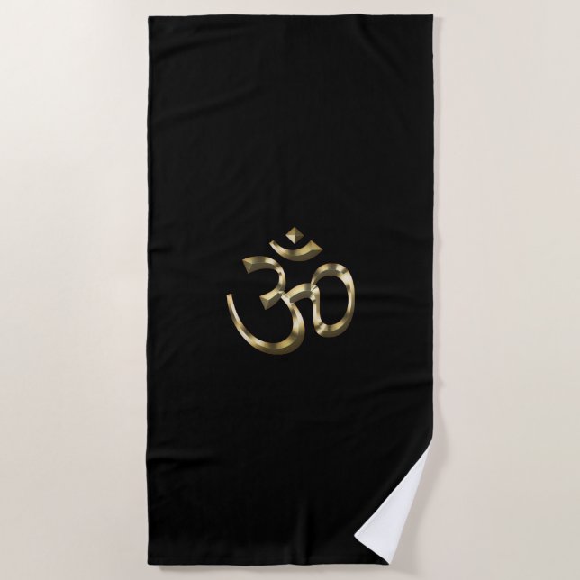 Serviette De Plage Yoga, Om Aum Icon, Symbole hindouiste, or noir (Devant)