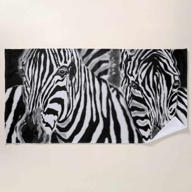 Serviette de plage Zebra Couple Blancs Noir (Devant)