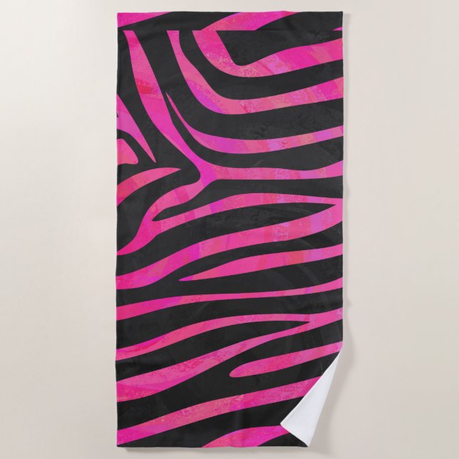 Serviette De Plage Zebra noir et rose chaud (Devant)