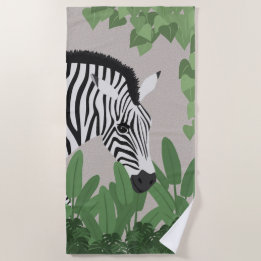 Serviette De Plage Zèbre parmi les feuilles
