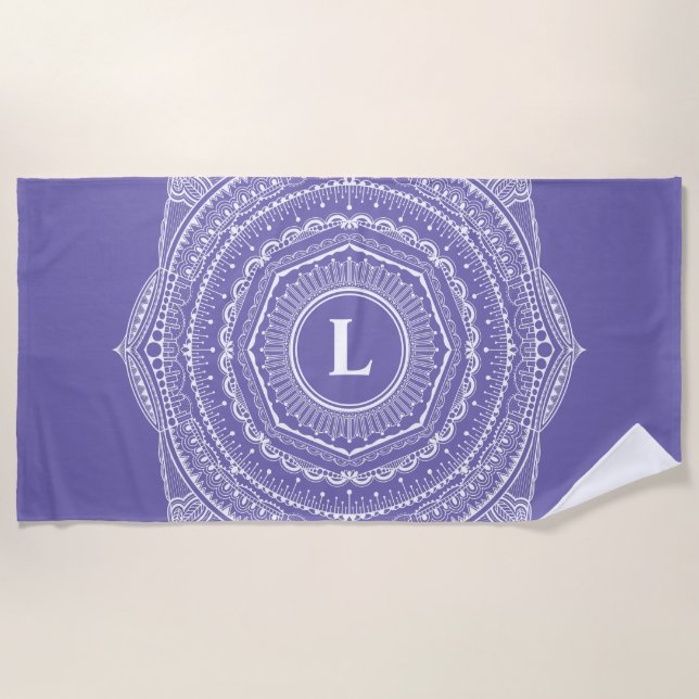 Serviette De Plage Zen Mandala Monogramme Lavande Dentelle Dentelle D (Devant)