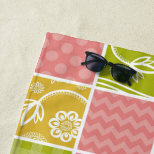 Serviette De Plage Zigzag, Chevron, Pois, En vichy, Patchwork