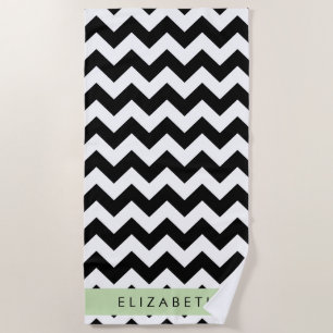 Serviette De Plage Zigzag noir et blanc, Motif Chevron, Votre nom