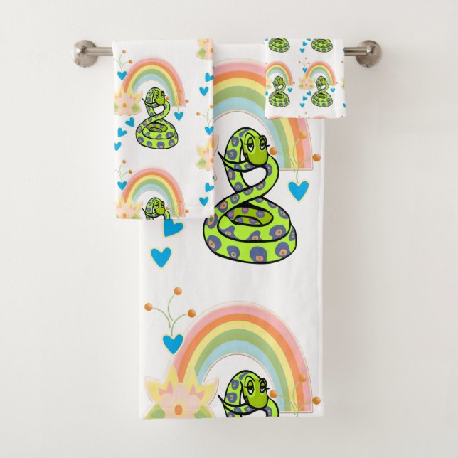 Serviette de salle de bain set serpent arc-en-ciel (En situation)