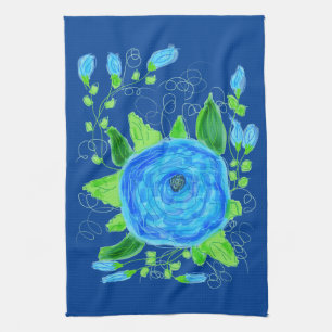 Serviette de thé à fleurs Rose bleu