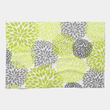 Serviette de thé à la chartreuse et aux fleurs gri