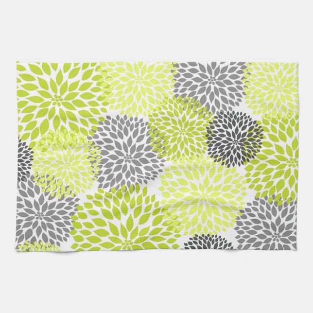 Serviette de thé à la chartreuse et aux fleurs gri (Horizontal)