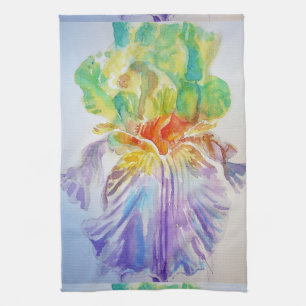 Serviette de thé à l'aquarelle Iris violet