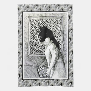Serviette de thé affectueuse d'art de chat de