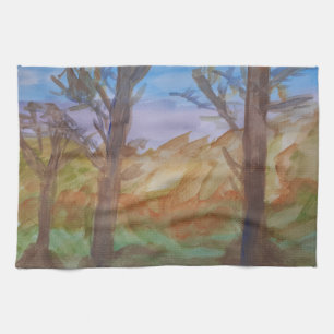 Serviette de thé aux arbres du coucher de soleil