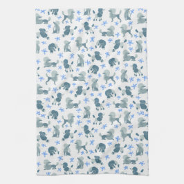 Serviette de thé bleue amortie de caniches