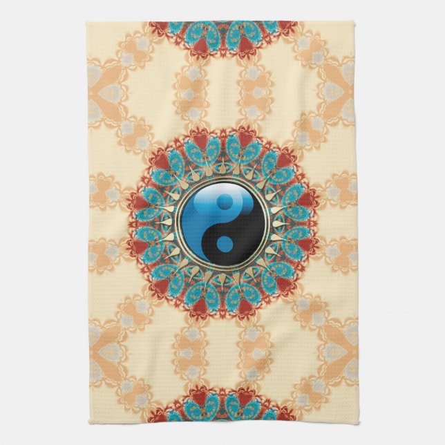 Serviette de thé bleue de fleur d'âge de YinYang (Vertical)