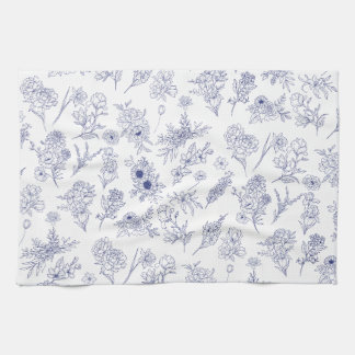 Serviette de thé classique bleue et blanche floral