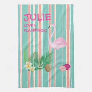 Serviette de thé de Flamant rose Tropical personna