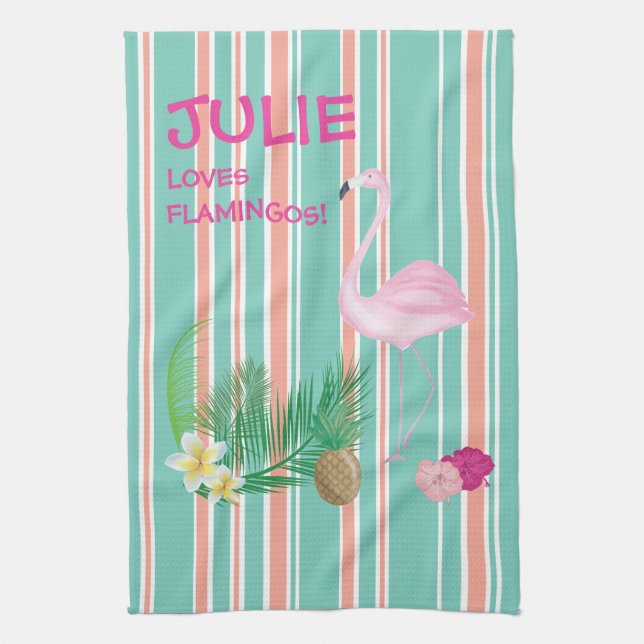 Serviette de thé de Flamant rose Tropical personna (Vertical)