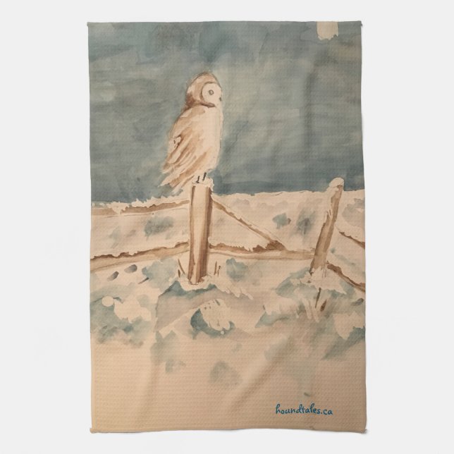 Serviette de thé de hibou d'hiver (Vertical)