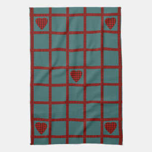 Serviette de thé de motif de coeur de tartan de