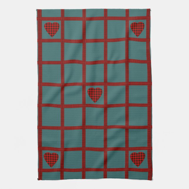 Serviette de thé de motif de coeur de tartan de (Vertical)