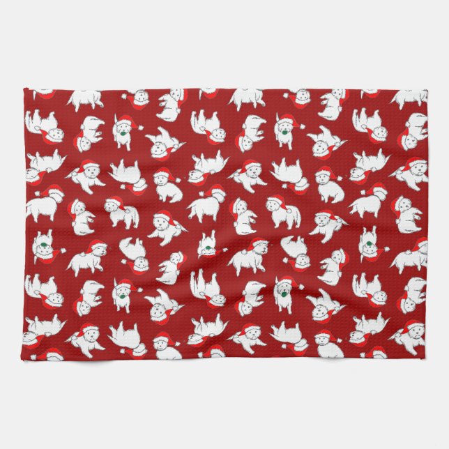 Serviette de thé de Westies de Noël (Horizontal)