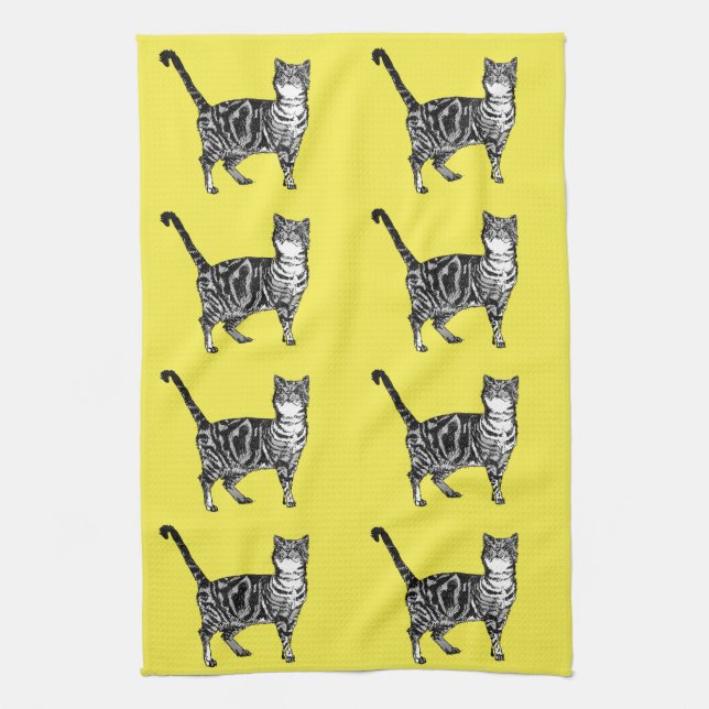 Serviette de thé jaune Tabby Cat (Vertical)