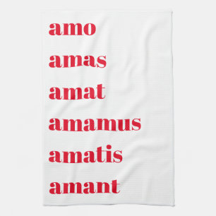 Serviette de thé latine, Amo Amas Amat, Thème Sc