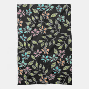 Serviette de thé multicolore florale colorée avec