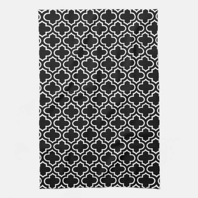 Serviette de thé noire et blanche de Quatrefoil (Vertical)