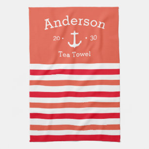 Serviette de thé personnalisée - Nautique O/Rouge