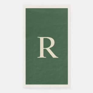 Serviette d'hôte en papier monogramme vert et crèm