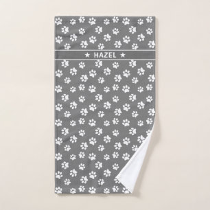 Serviette Empreinte de patte Personnalisée Gris Et