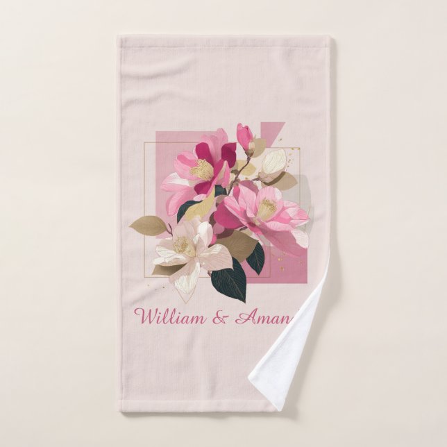 Serviette en fleurs de Camellia rose (Serviette à main)