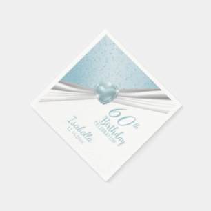 Serviette En Papier 00e anniversaire - Coeur bleu et Parties scintilla