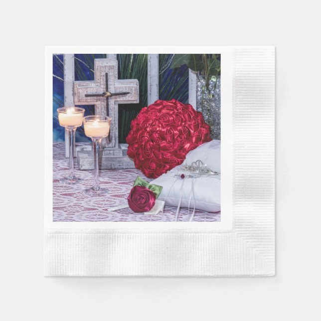 Serviette En Papier 0294-Roses, Anneaux, Bougie (Devant)