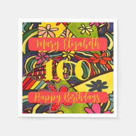 Serviette En Papier 100 Anniversaires floraux