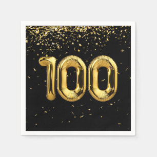 Serviette En Papier 100e anniversaire Ballons d'or et Confetti