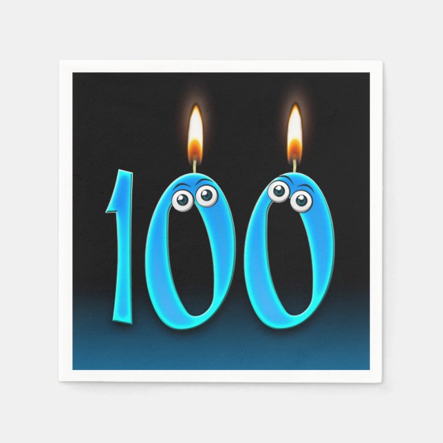 Serviette En Papier 100e Anniversaire Bougies avec boules d'yeux (Devant)