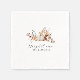 Serviette En Papier 100e anniversaire Citrouille blanc fleurs d'automn