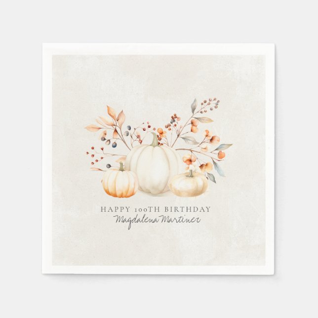 Serviette En Papier 100e anniversaire Citrouille blanc Leaves d'automn (Devant)
