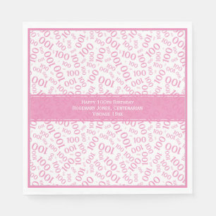 Serviette En Papier 100e anniversaire Cool Numéro Motif rose/blanc