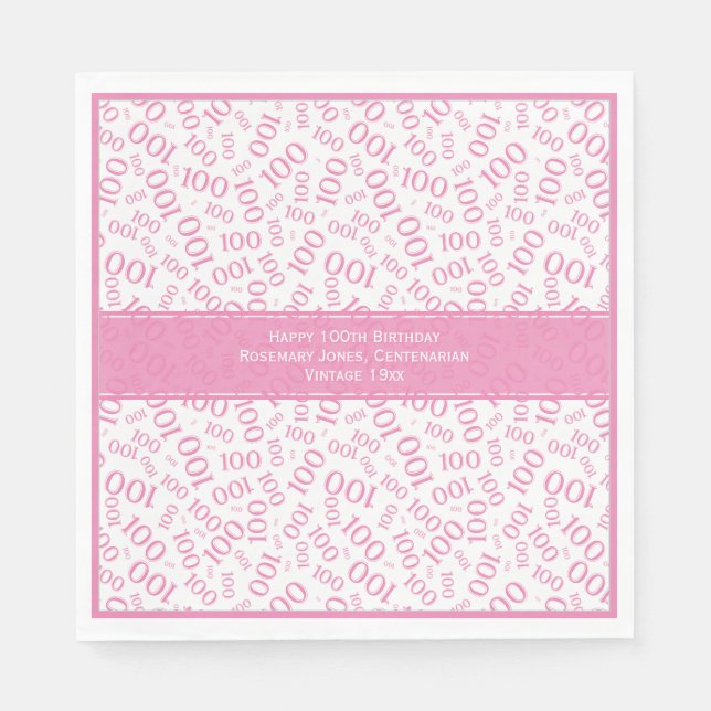Serviette En Papier 100e anniversaire Cool Numéro Motif rose/blanc (Devant)