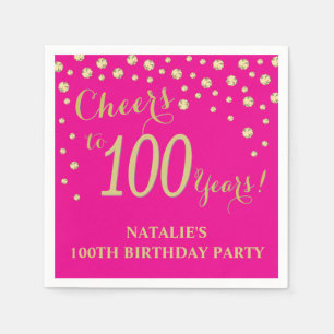 Serviette En Papier 100e anniversaire de la fête du Diamant rose et o