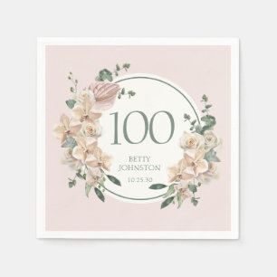 Serviette En Papier 100e Anniversaire Floral Tropical