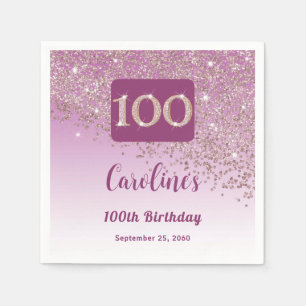 Serviette En Papier 100e anniversaire Jolie Parties scintillant Rose o