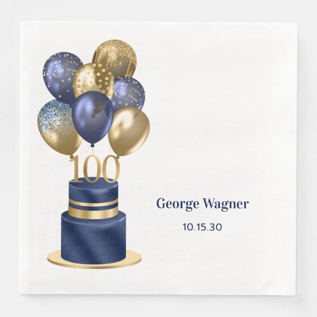 Serviette En Papier 100e anniversaire Marine Blue Balloon Cake (Devant)