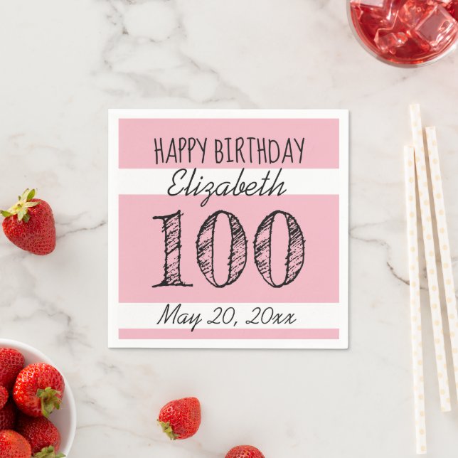 Serviette En Papier 100e Anniversaire PINK Papier personnalisé serviet (En situation)