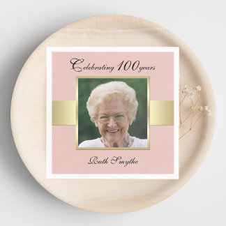 Serviette En Papier 100e anniversaire Rose Gold Photo Napkins