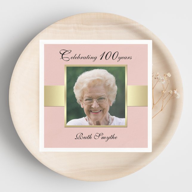 Serviette En Papier 100e anniversaire Rose Gold Photo Napkins (Créateur téléchargé)