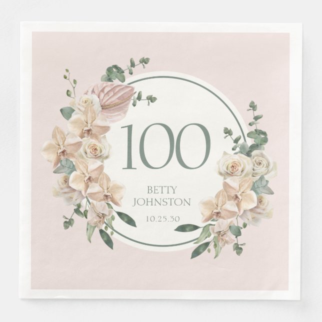 Serviette En Papier 100e anniversaire Tropical Floral (Devant)