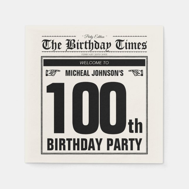 Serviette En Papier 100e anniversaire vieux journal Vintage Custom Par (Devant)